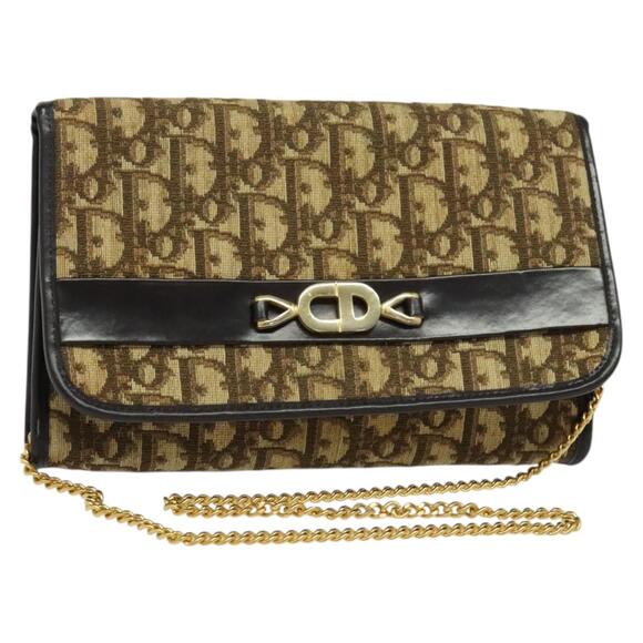 DIOR Trotter Canvas Chain Shoulder Bag Beige Gold - Picture 1 of 12